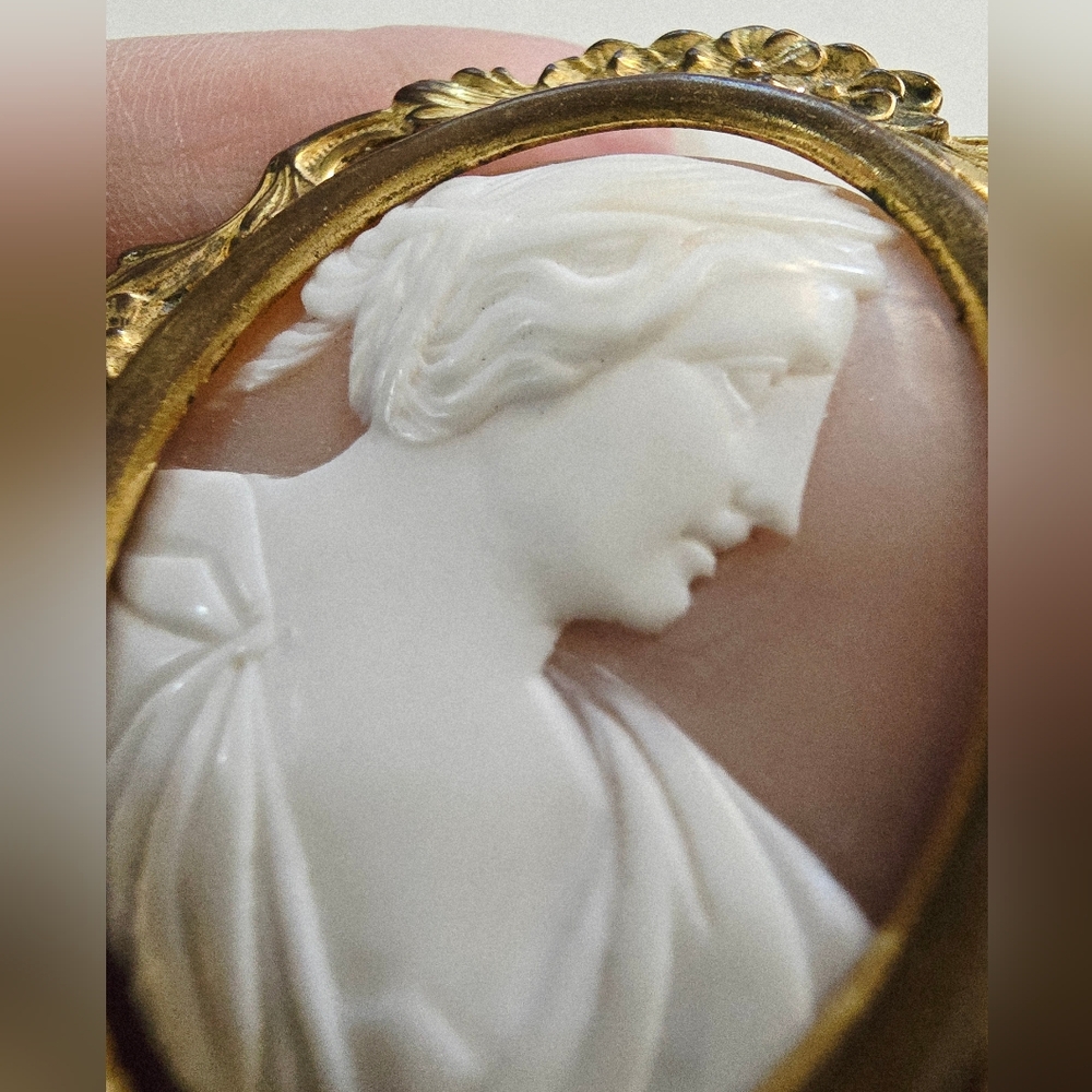 Authentic victorian shell cameo Lady face portrait silhouette Greek Goddess